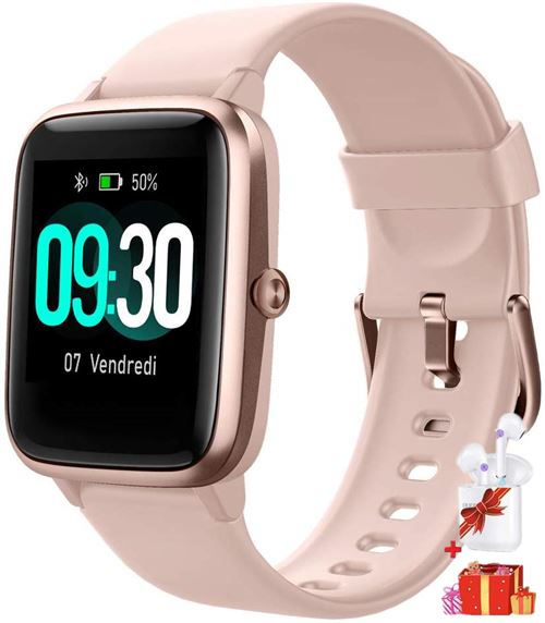 Montre Connectée Montre Intelligente Femmes Homme avec Moniteur Cardiaque Toute La Journée 5ATM étanche pour Android iOS-Rose