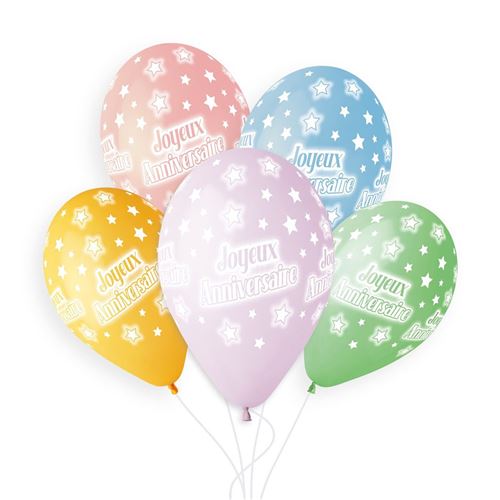 5 ballons bio anniversaire 33cm pastel multicolore - Coloris : Jaune312119