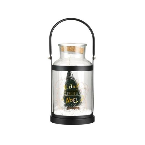 the home deco factory lampe led de noël anse - en verre et métal - noir, vert et doré