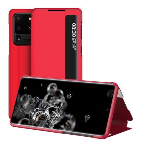Etui en PU retourner avec fenêtre de visualisation rouge pour votre Samsung Galaxy S20 Ultra