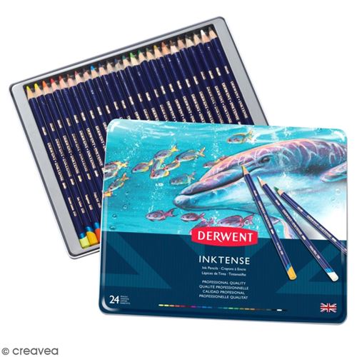 Boîte de crayons de couleur aquarellables - Derwent Inktense - 24 pcs