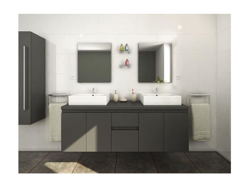 Cina Ensemble Salle De Bain Double Vasque L 150 Cm Gris Laque