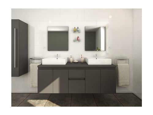 Meubles de salle de bain LAVITA II suspendus avec double vasque et miroirs - Gris mat