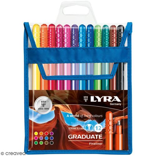 Pochette de stylo feutres LYRA Graduate - Pointe fine - 12 couleurs