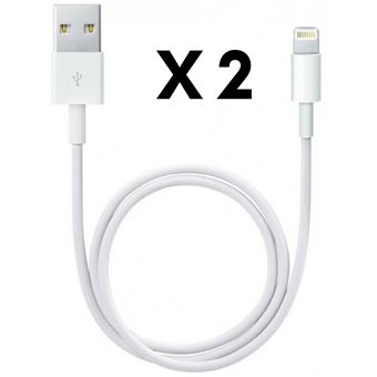 Lot 2 Cables USB Lightning Chargeur Blanc pour Apple iPhone Chargeur 2 Ports USB + Câble USB pour iPhone 6 6S Plus 7 7