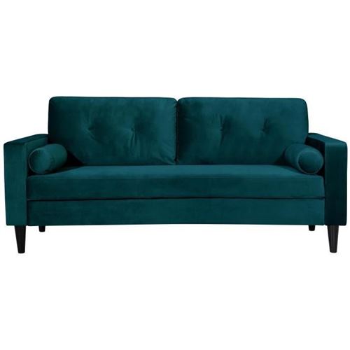 Ibra Velvet Canape Droit Fixe 3 Places Velours Bleu Classique