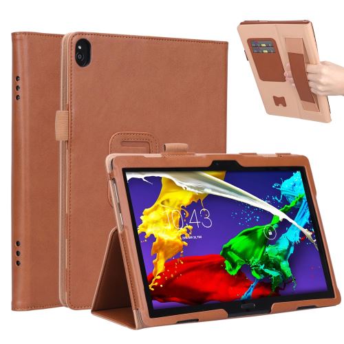 Etui en PU porte-cartes avec dragonne élastique marron pour votre Lenovo Tab P10 TB-X705F 10.1