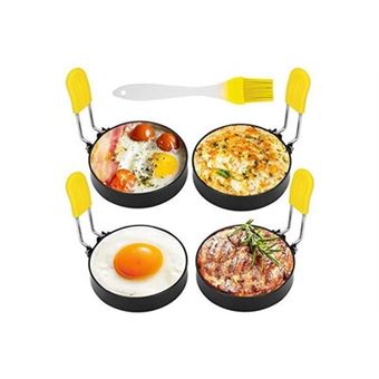 Moules à œufs Ronds En Acier Inoxydable - Lot De 3 Avec Poignées Silicone Anti-chaleur, Diamètre 3,5 Pouces