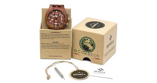 Bewell montre bois homme chronographe quartz avec bracelet en