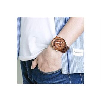 Bewell montre bois homme chronographe quartz avec bracelet en