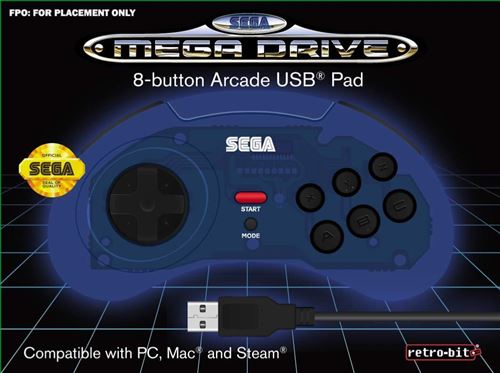Retrobit - SEGA Mega Drive manette filaire 8 boutons - Connexion USB - Bleue