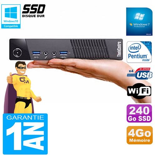 PC De Bureau Lenovo Ultra Mini PC Lenovo M73 Usff Tiny G3250T 4Go Disque 240Go SSD WiFi W7