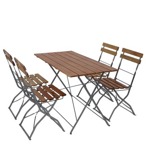 Salon de jardin/brasserie 1 table 4 chaises Berlin, pliable, bois huilé, 120x60x70cm ~ nature
