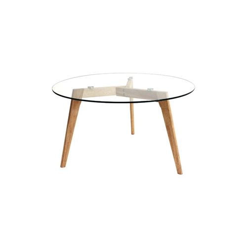 Table basse ronde design bois et verre Alexia - Diam. 80 x H. 45 cm - Beige