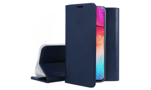 Etui Folio Book Galaxy A50 rabat latéral coloris bleu aspect cuir