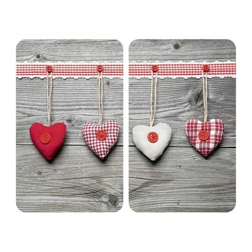Planches à découper en verre - Lot de 2 couvre plaques universels - Coeurs