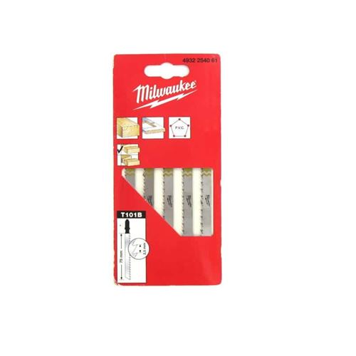 Pack de 5 lames scie sauteuse MILWAUKEE bois/PVC 75 mm denture de 2,5 mm 4932254061