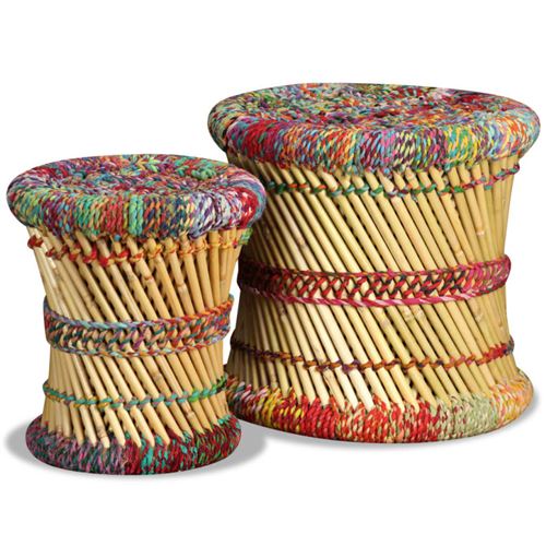 Sgabello Con Motivi Chindi 2 Pz Multicolore In Bambù - Vidaxl