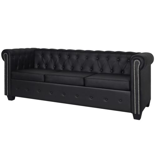 VIDAXL Canap&eacute; chesterfield de 3 places noir