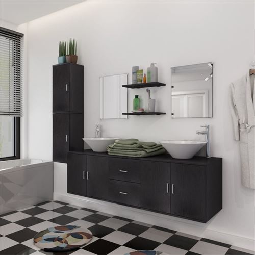 vidaXL 9 pièces de mobilier salle bain et lavabo Noir
