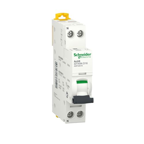 Schneider Noir Disjoncteur Modulaire Acti9 Idt40n 1P+N 16A 6000A / 10Ka - Electric - A9p34616 - Image 1