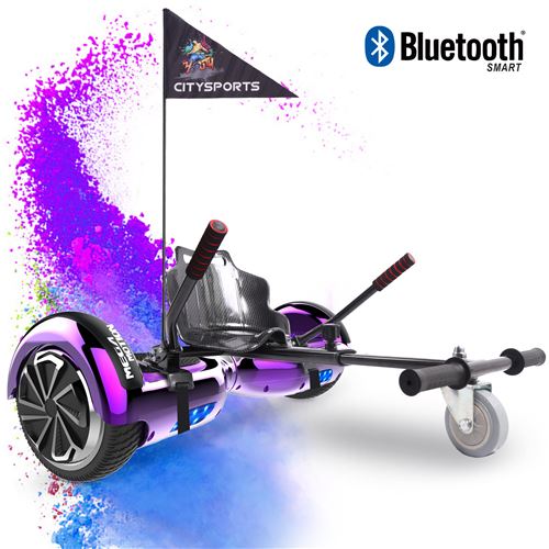 Mega Motion Pack de Hoverboard 6.5 Pouces violet et hoverkart noir,Gyropode Skateboard électrique robuste Bluetooth