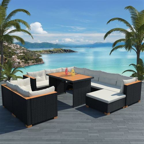 Vidaxl salon de jardin 10 pcs avec coussins r&eacute;sine tress&eacute;e noir 42753
