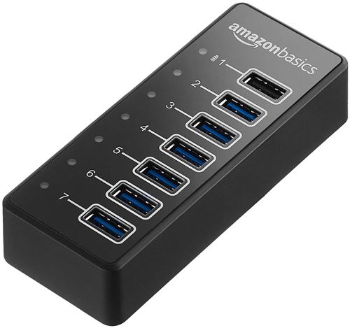 AmazonBasics Hub USB-A 3.1 7 ports avec adaptateur secteur 36 W (12 V/3 A), Noir