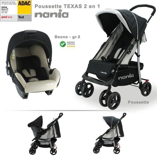 NANIA Poussette Texas 2 en 1 pliage rapide + Coque Beone groupe 0+ (0-13kg)