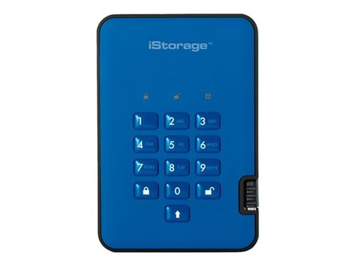 iStorage diskAshur² - Vaste schijf - gecodeerd - 5 TB - extern (draagbaar) - USB 3.1 - 5400 tpm -buffer: 8 MB - FIPS 197, 256-bit AES-XTS - Oceaanblauw