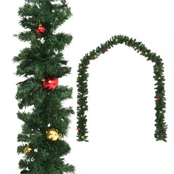 Vert Guirlande De Noël Décorée Avec Boules Dorée Et Rouge 10 M
