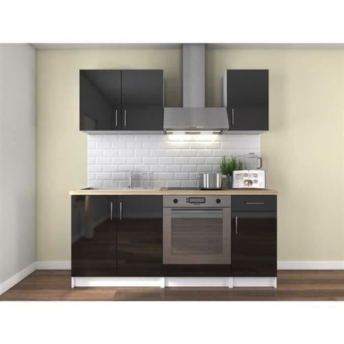 OBI Cuisine complete L 180 cm - Noir laque brillant