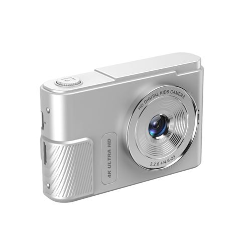 LINFE Caméra numérique 4K Ultra HD pour enfants - 48 mégapixels, portable, double objectif, 64 Go - Argent