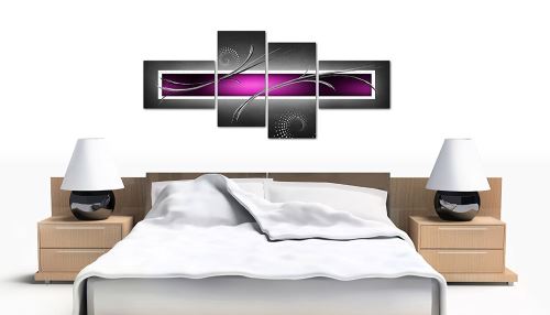 Image sur Toile - Abstrait Violet, Noir et Gris - 4 Parties - Wallfillers Canvas 4092