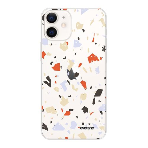 Coque pour iPhone 12 mini souple transparente Terrazzo Blanc Motif Ecriture Tendance [Evetane®]