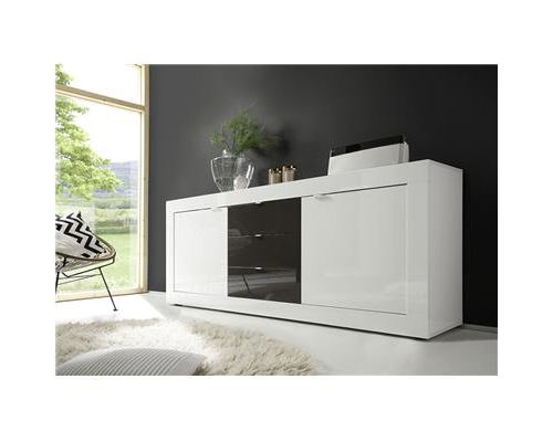 Buffet bahut blanc et gris laqué design FELINO 3 - Blanc - L 210 x P 43 x H 86 cm