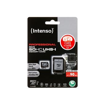 Intenso - Carte mémoire flash (adaptateur microSDXC vers SD inclus(e)) - 64 Go - UHS Class 1 / Class10 - microSDXC UHS-I - 1