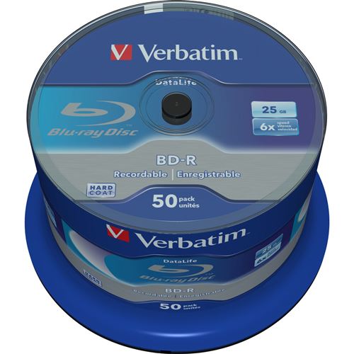 Verbatim blu-ray bd-r htl sl 25gb 6x datalife tarrina 50 uds
