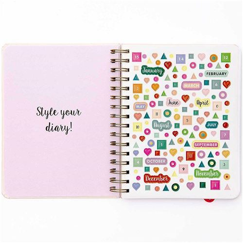 Agenda spécial Bullet journal à spirales rose 96 feuilles - 16,5 x 21,5 cm - Rico Design