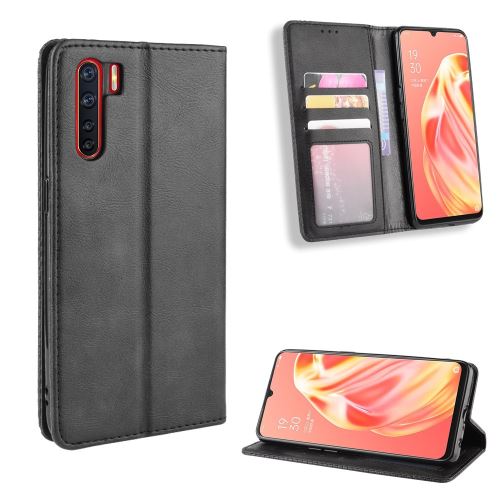 Etui en PU magnétique de style vintage noir pour votre OPPO A91/F15
