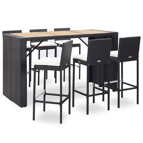 VidaXL Ensemble de bar de jardin - 1 table de bar + 6 chaises hautes - Résine tressée - Noir