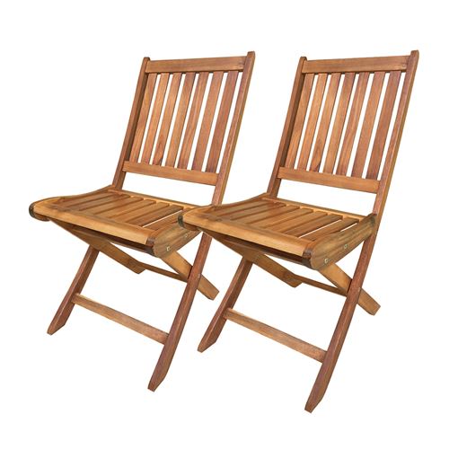 Lot 2 chaise de jardin d'extérieur en bois - Longueur 42 x Profondeur 61 x Hauteur 89 cm