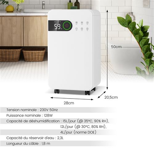 Déshumidificateur Électrique 30 L-24 H Avec Capteur D'Humidité, Économie D'Énergie, Redémarrage