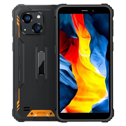 Smartphone Étanche 4GB+128GB Android 13 NFC Batterie 6300mAh Écran 5.93 Pouces Orange YONIS