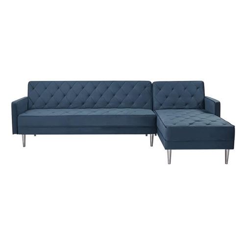 Canape dangle 3 places reversible - Velours bleu - Pieds en metal - L 286 x P 169 x H 80 cm - ISTANA
