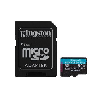 Kingston Canvas Go! Plus - Carte mémoire flash (adaptateur microSDXC vers SD inclus(e)) - 64 Go - A2 / Video Class V30 / UHS-I U3 / Class10 - microSDXC UHS-I - 1