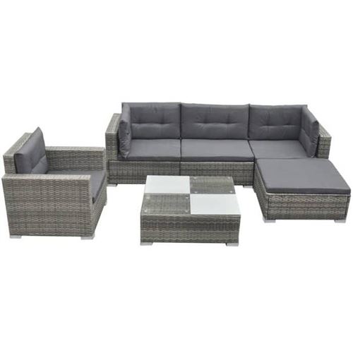 Vidaxl Gris Salon De Jardin 6 Pcs - Résine Tressée - Image 3