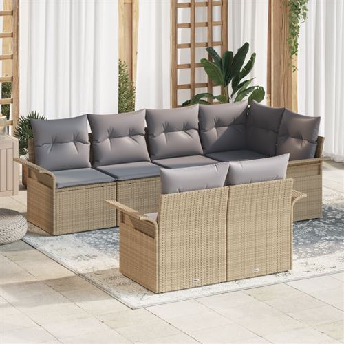 Non Communiqué Beige Ensemble De Canapé De Jardin 7 Pièces Avec Coussins Rattan Poly