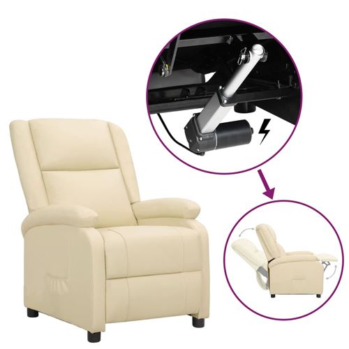 vidaXL Fauteuil releveur inclinable Crème Cuir véritable