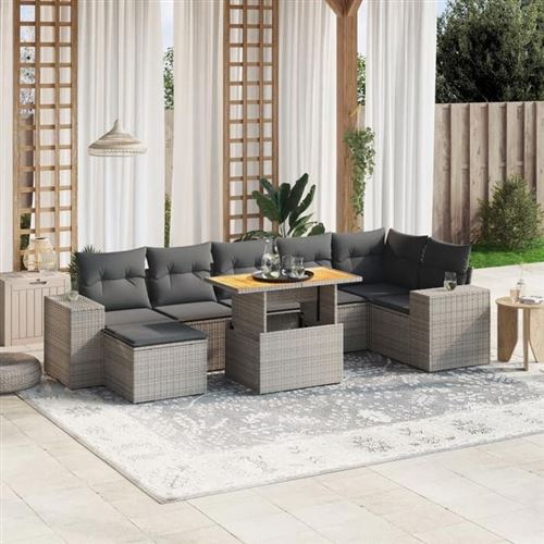 Non Communiqué Gris Vidaxl Salon De Jardin Avec Coussins 8 Pcs, Canapés De Terrasse, Ensemble De Meubles De Patio, Mobilier D'extérieur, 3272747
